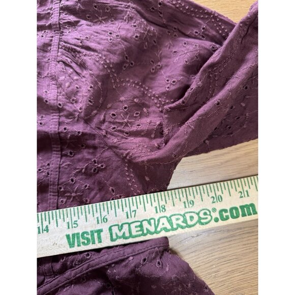 Old Navy Top Women Small Maroon Embroidered Eyelet Long Sleeve Peasant Boho - Picture 7 of 14